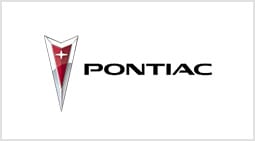 A white pontiac logo with red and black lettering.